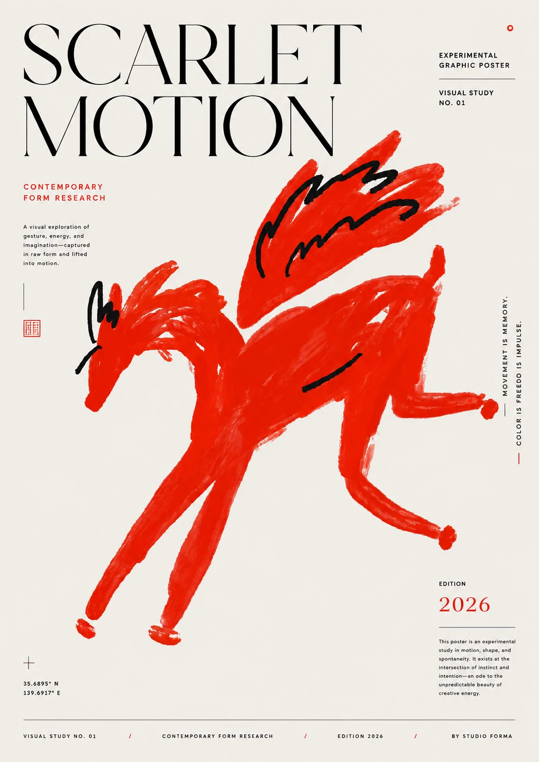 Scarlet Motion red horse graphic poster